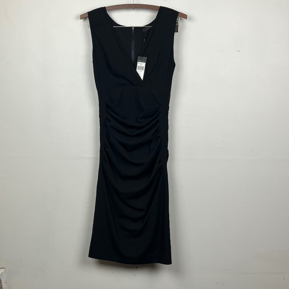 BCBGMAXAZRIA NWT Alysse Ruched Sheath Dress 0 Black Corporate Chic Minimalist